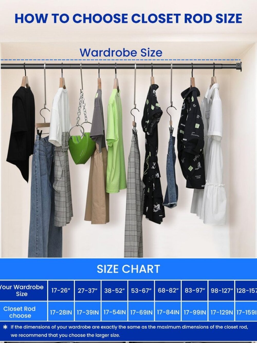 Closet Rods for Hanging Clothes, 17 to 84 Inches Stepless Adjustable Metal Close - Picture 9 of 9